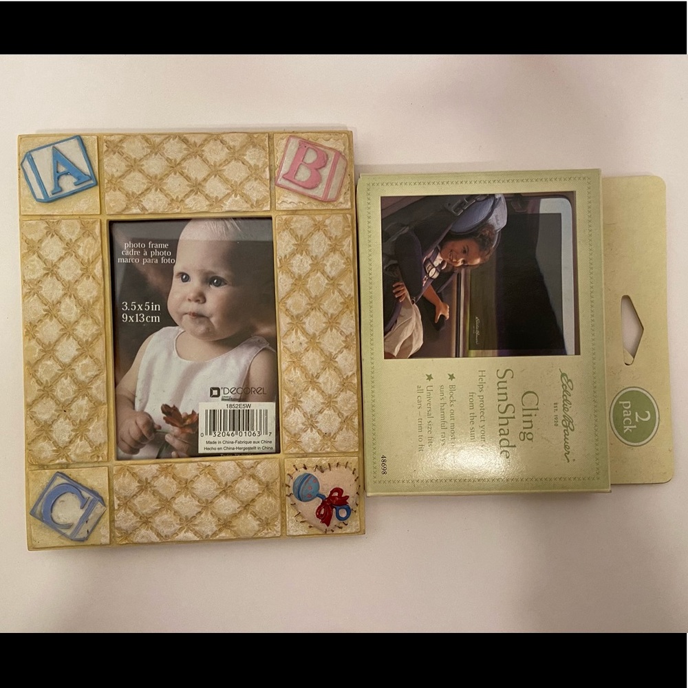 3D Baby "ABC" Picture Frame by DECOREL 3.5x5. & eddie bauer sun car shade Lot